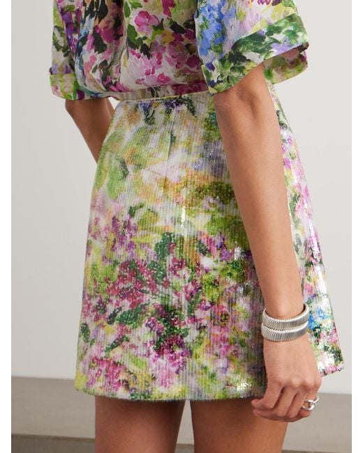 Aje. Metallic Dahlia Floral-Print Sequined Mesh Mini Skirt