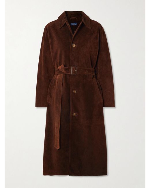 Polo Ralph Lauren Brown Belted Paneled Suede Coat