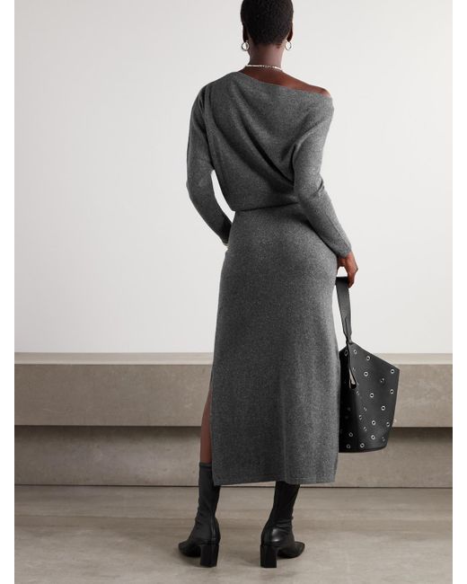 Altuzarra Gray Kasos Off-The-Shoulder Draped Brushed-Cashmere Midi Dress