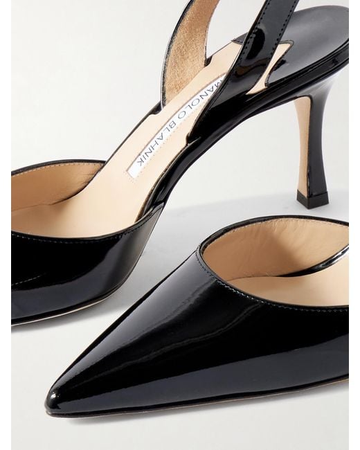 Manolo Blahnik Black Carolyne 70 Patent-Leather Slingback Pumps