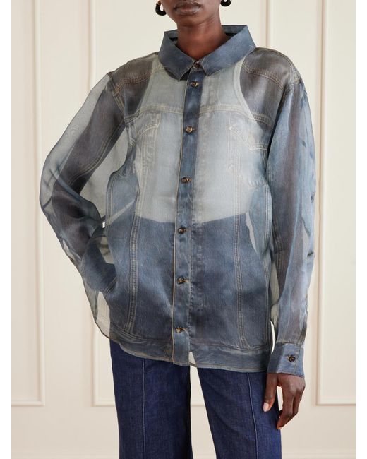 Haikure Blue Maya Printed Silk-Organza Shirt
