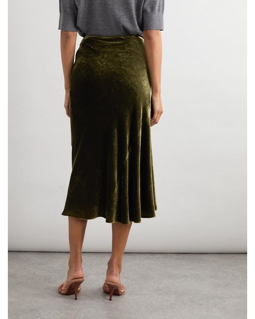 Dries Van Noten Green Ruched Velvet Midi Skirt