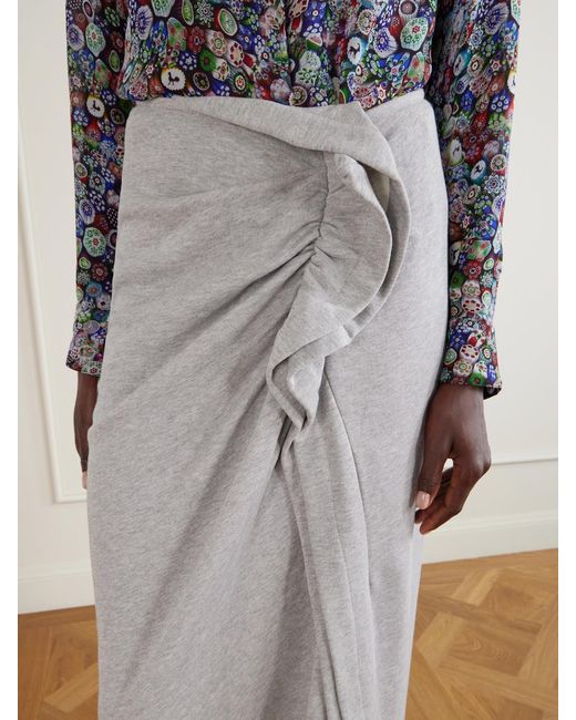 Dries Van Noten Gray Draped Cotton-Jersey Midi Skirt