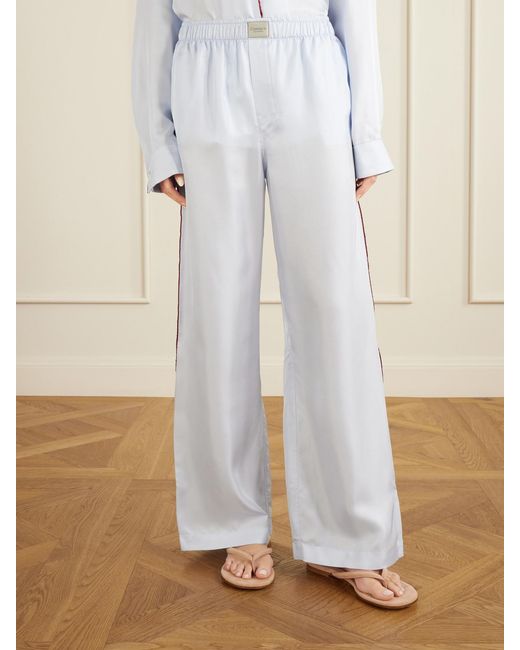 Comme Si Blue Piped Silk-Twill Pajama Set