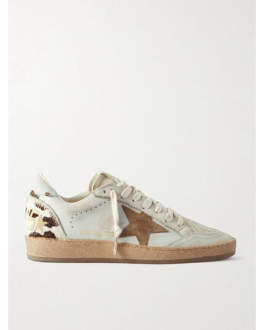 Golden Goose Deluxe Brand White Ball Star Calf Hair And Suede-Trimmed Distressed Leather Sneakers