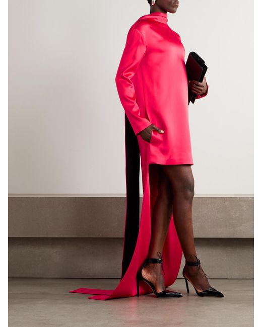 Tom Ford Pink Asymmetrisches Kleid Aus Glänzendem Crêpe Mit Schaldetail