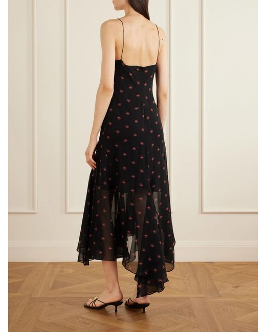 LIBEROWE Black Aubrey Floral-Print Silk-Chiffon Gown