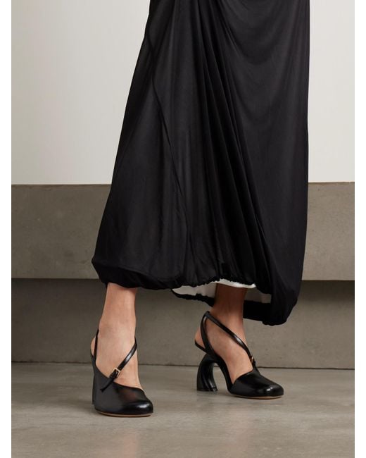 Dries Van Noten Black Leather Slingback Pumps