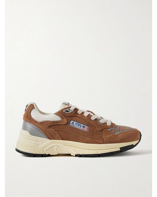 Autry Gray Hyperway Low Mesh And Metallic Leather-Trimmed Suede Sneakers