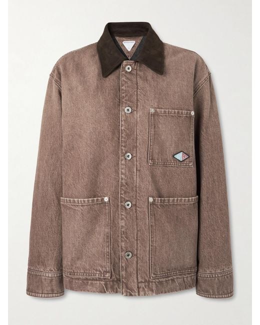 Bottega Veneta Brown Appliquéd Suede-Trimmed Denim Jacket