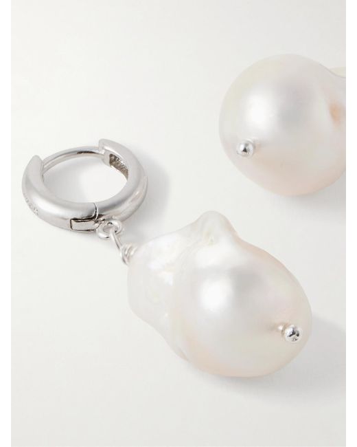 Gohar World White Host Pearl Hoop Earrings