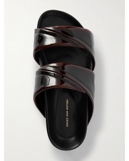 Dries Van Noten Black Patent-Leather Platform Slides