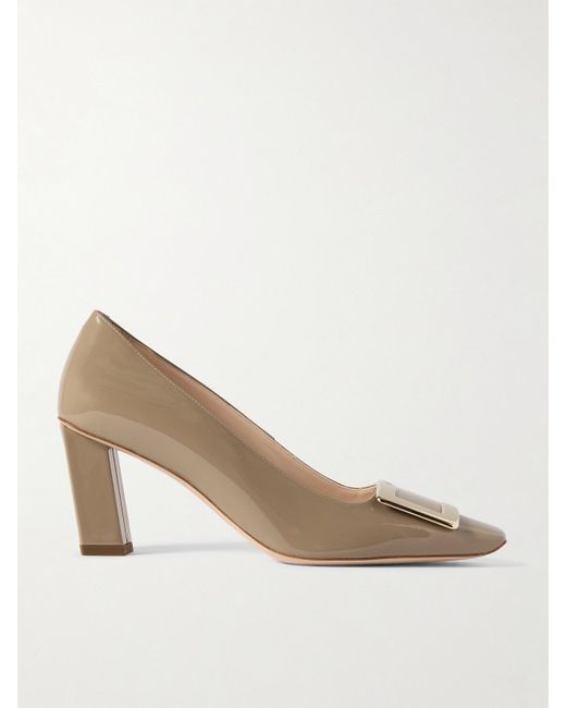Roger Vivier Natural Belle Vivier 75 Buckled Patent-Leather Pumps