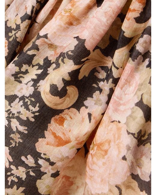 【Zimmermann】Illustration floral linen and silk minidress ZIMMERMANN Illustration pleated floral-print linen and silk