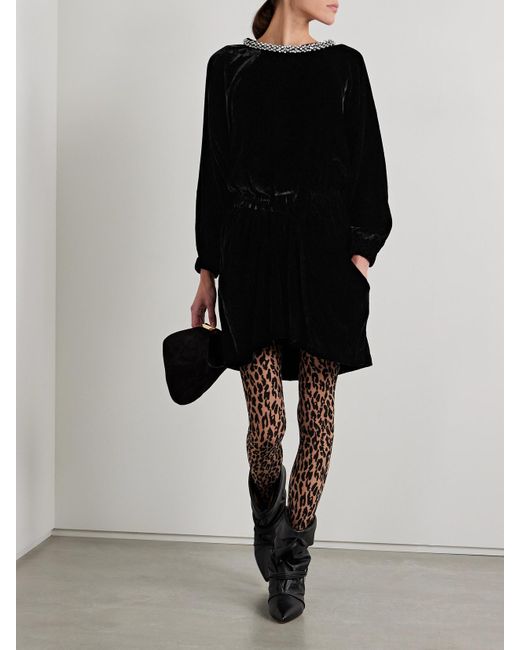 Isabel Marant Black Beniga Crystal-Embellished Velvet Mini Dress