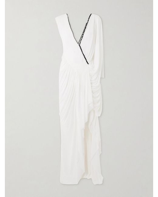 Christopher Esber White Sevi Cape-Effect Asymmetric Draped Silk Chiffon-Trimmed Jersey Midi Dress