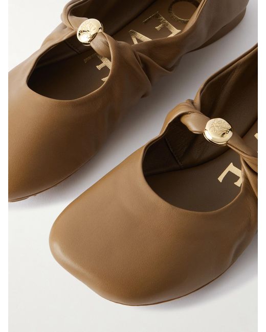 Loewe Brown Pebble Embellished Leather Ballet Flats
