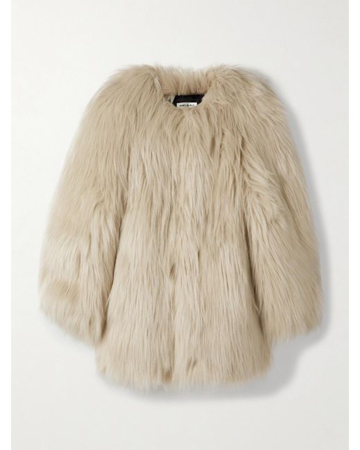 Saint Laurent Natural Oversized Faux Fur Coat