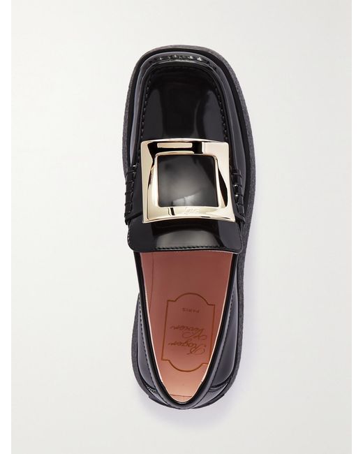 Roger Vivier Black Viv Ranger Embellished Patent-Leather Loafers