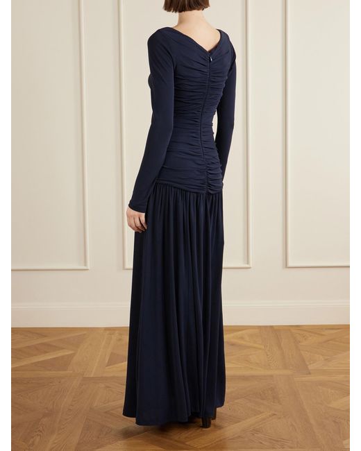 La Ligne Blue Ruched Jersey Maxi Dress