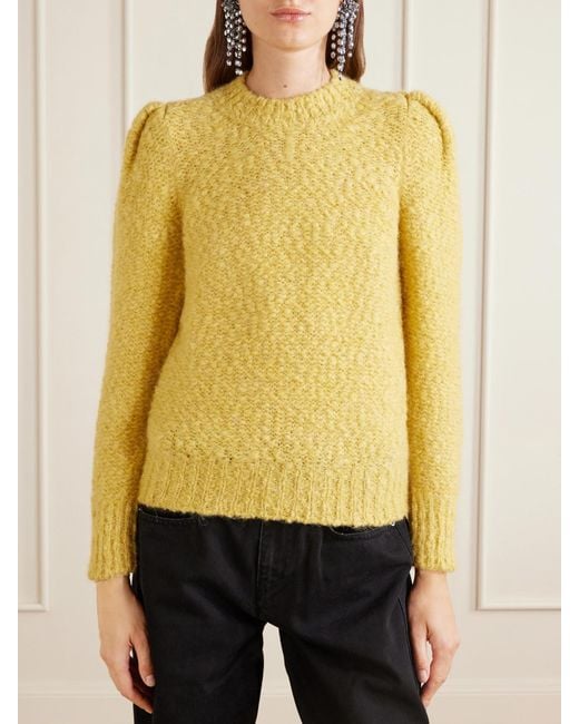 Isabel Marant Yellow Emma Gathered Wool-Blend Bouclé Sweater