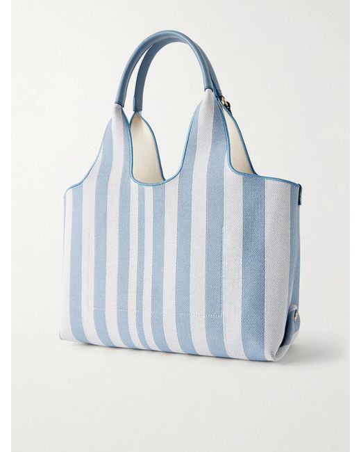 Chloé Blue Striped Leather-Trimmed Shoulder Bag