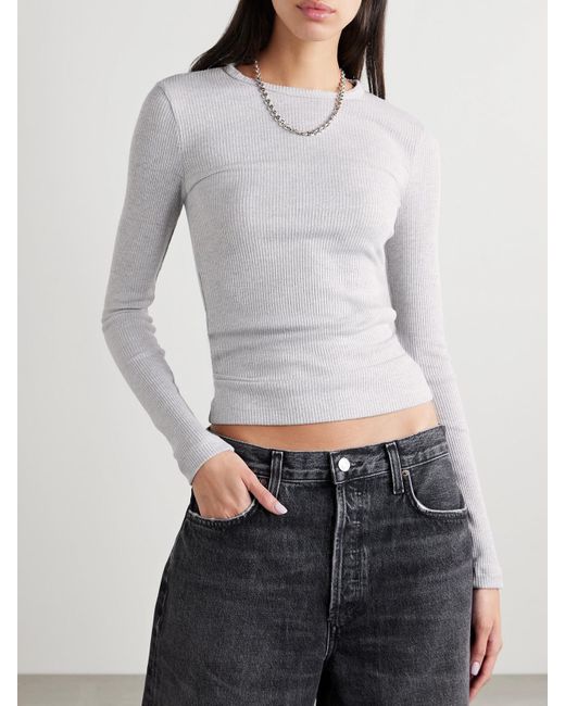 Agolde White Delphi Ribbed Jersey Top