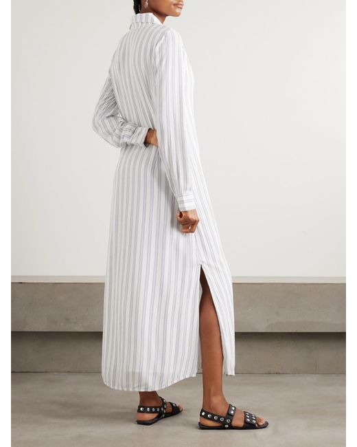 Alix Of Bohemia White Lotte Striped Crepe Maxi Shirt Dress