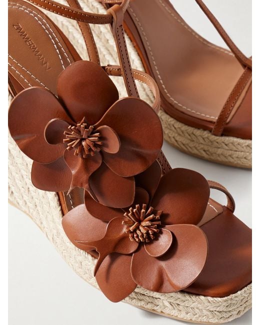 Zimmermann Brown Orchid Espadrille-Wedges Aus Leder Mit Verzierungen
