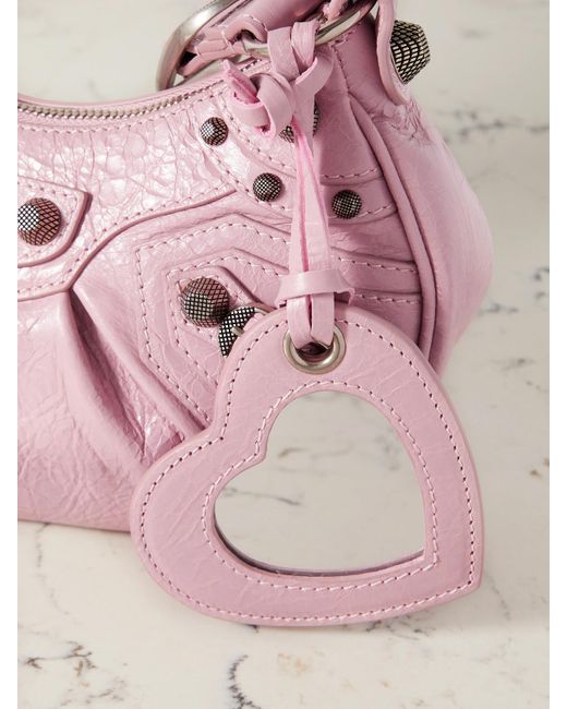 Balenciaga Pink Le Cagole Xs Studded Crinkled-Leather Shoulder Bag