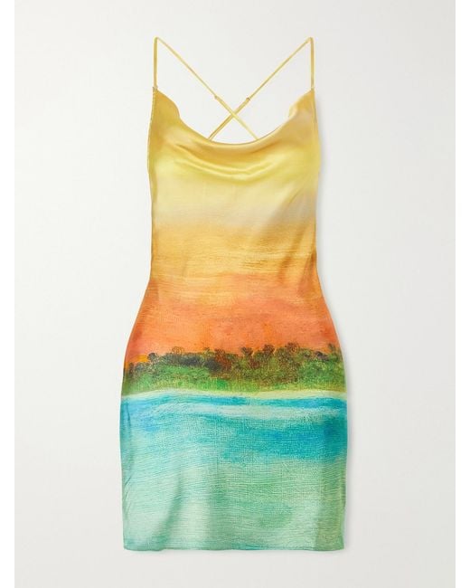 Donde Esteban Yellow Formentera Printed Silk-Blend Mini Dress