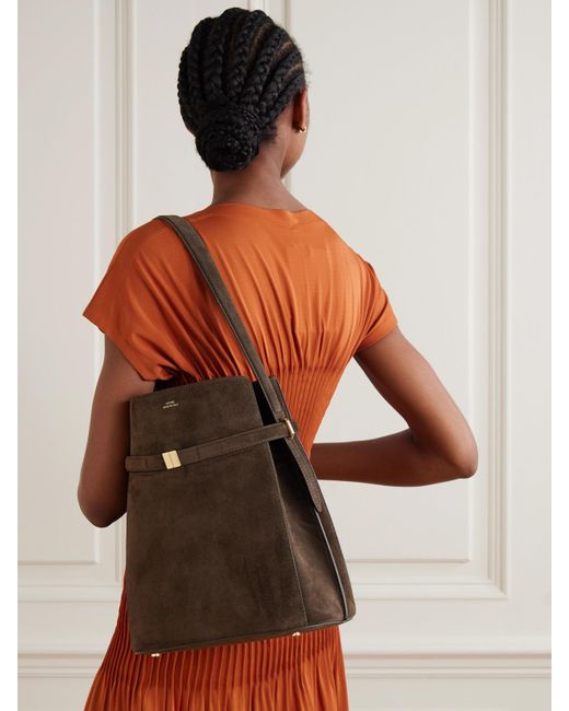 Totême  Natural Tote Aus Veloursleder Mit Riemen