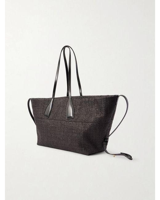Balmain Black Track Leather-Trimmed Raffia Tote