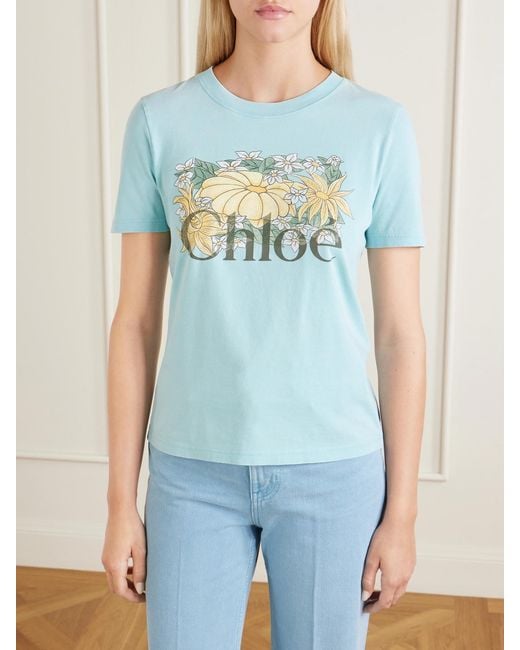 Chloé Blue Printed Cotton-Jersey T-Shirt