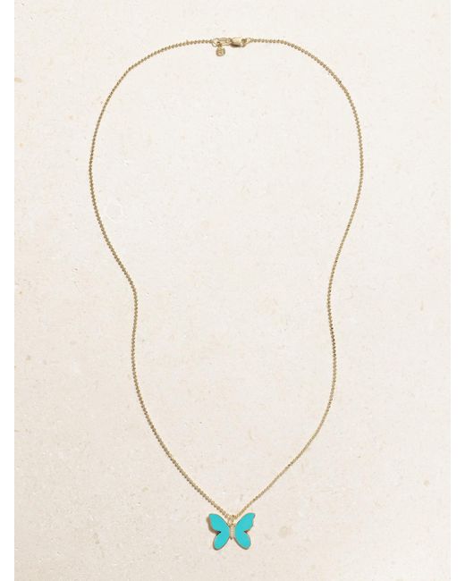 Sydney Evan Blue Butterfly 14-Karat, Enamel And Diamond Necklace