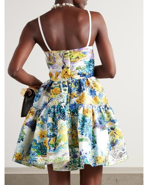 Mary Katrantzou Blue Margot Tiered Floral-Print Cotton-Faille Mini Dress