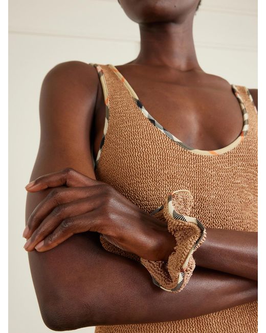 Burberry Brown Hunza G Faye Checked Original Crinkle Swimsuit