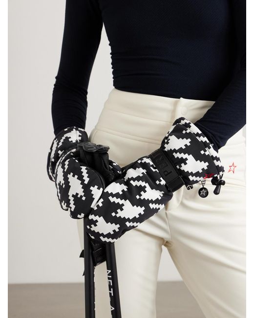 Perfect Moment Black Davos Two-Tone Printed Padded Shell And Leather Mittens