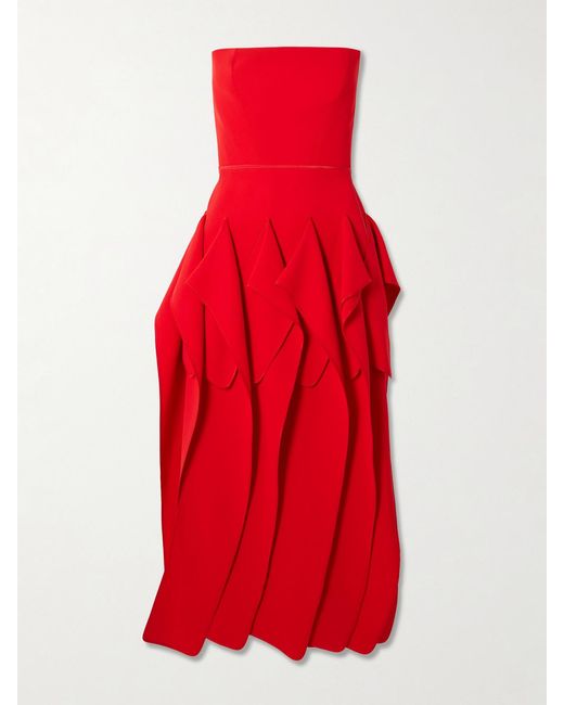 Maticevski Red Breakout Strapless Crepe Midi Dress