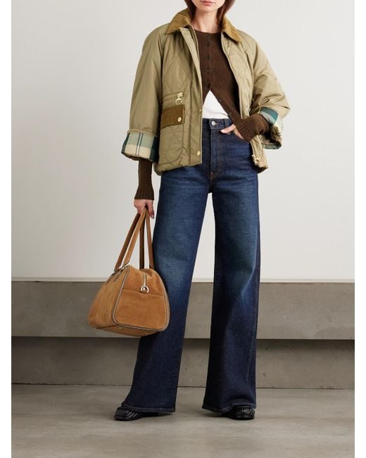 Veste Raccourcie En Tissu Technique Matelassé À Finitions En Velours Côtelé Martha Barbour en coloris Natural