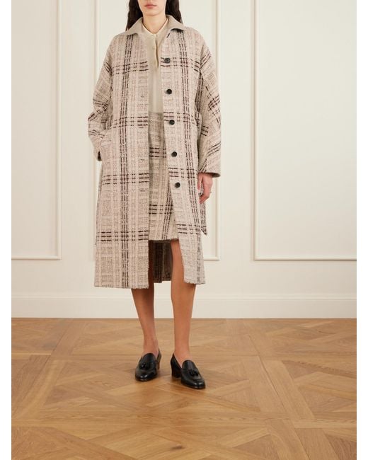 Loro Piana Natural Checked Wool-Blend Tweed Coat