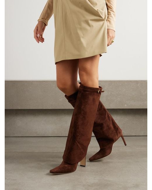Staud Brown Wally Kniehohe Stiefel Aus Veloursleder Mit Schnallen