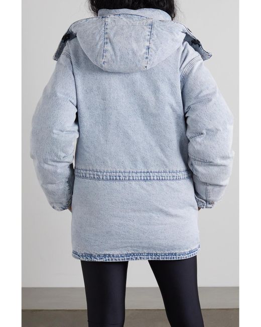 Alexander Wang Blue Oversized Hooded Padded Bleached Denim Jacket
