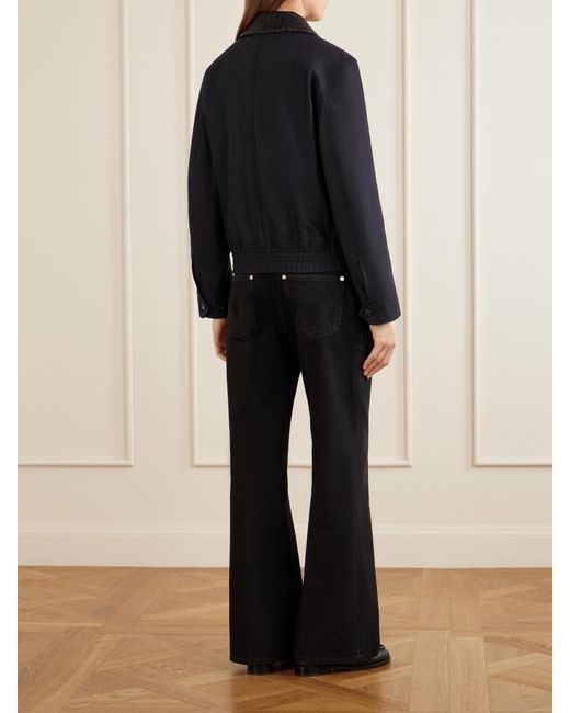Bottega Veneta Blue Intrecciato Leather-Trimmed Canvas Jacket