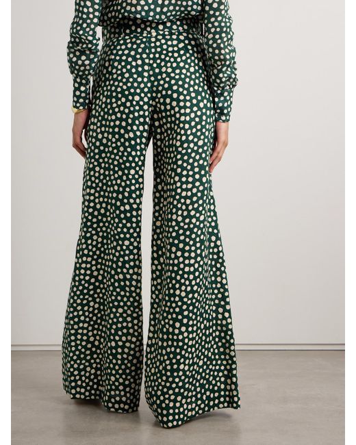 Cara Cara Green Mayflower Belted Polka-Dot Linen Wide-Leg Pants