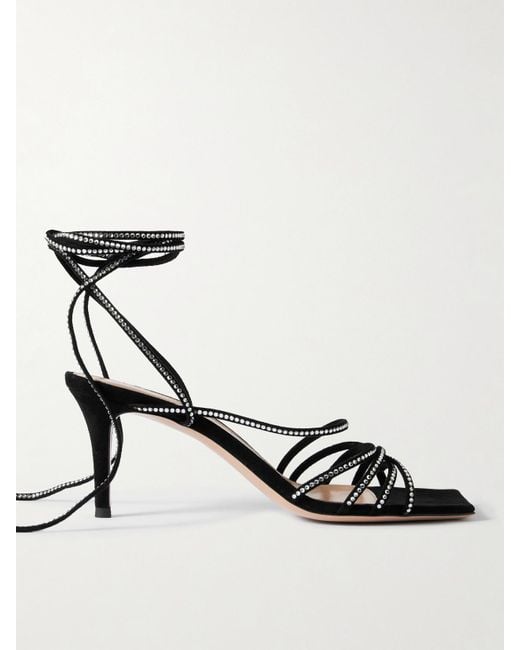 Gianvito Rossi Metallic 75 Crystal-Embellished Suede Sandals