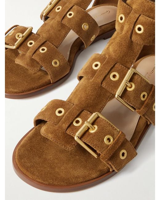 Gianvito Rossi Brown Buckled Suede Sandals