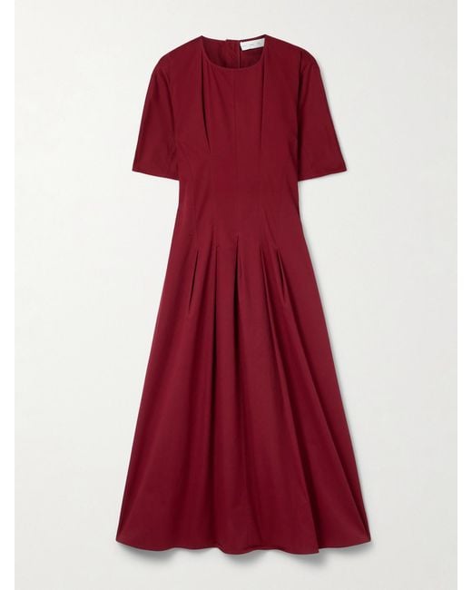 Proenza Schouler Red Ainsley Pleated Brushed Cotton-Blend Twill Midi Dress