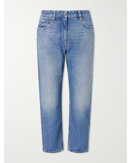 Valentino Garavani Blue Cropped Mid-Rise Straight-Leg Jeans