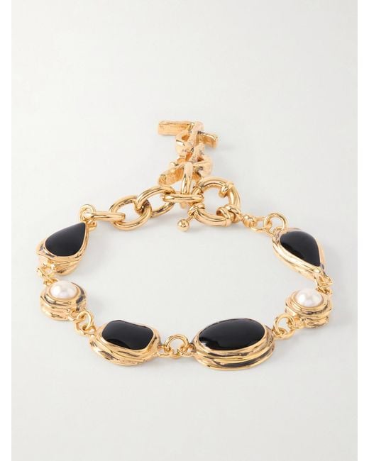 Saint Laurent Metallic Cassandre-Tone Enamel Bracelet